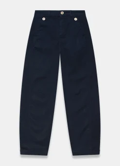 Navy Washed Barrel Leg Chino Trousers