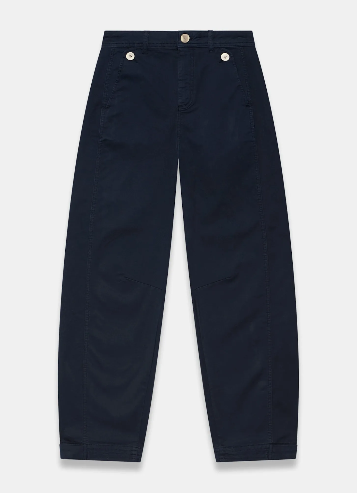 Navy Washed Barrel Leg Chino Trousers