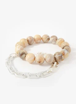 Neutral Beaded and Chain Layer Bracelet