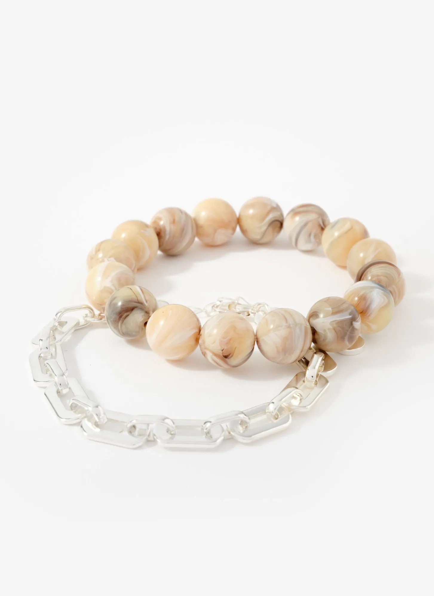 Neutral Beaded and Chain Layer Bracelet