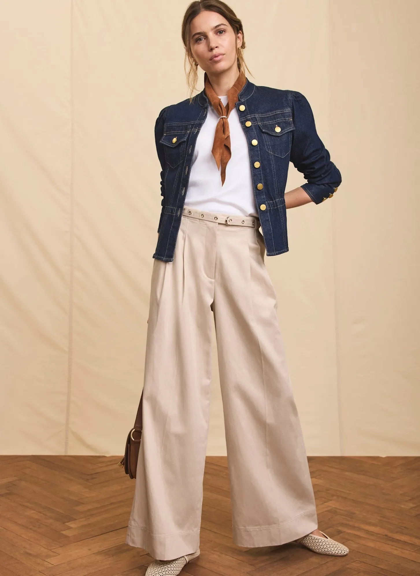 Neutral Belted Wide Trousers