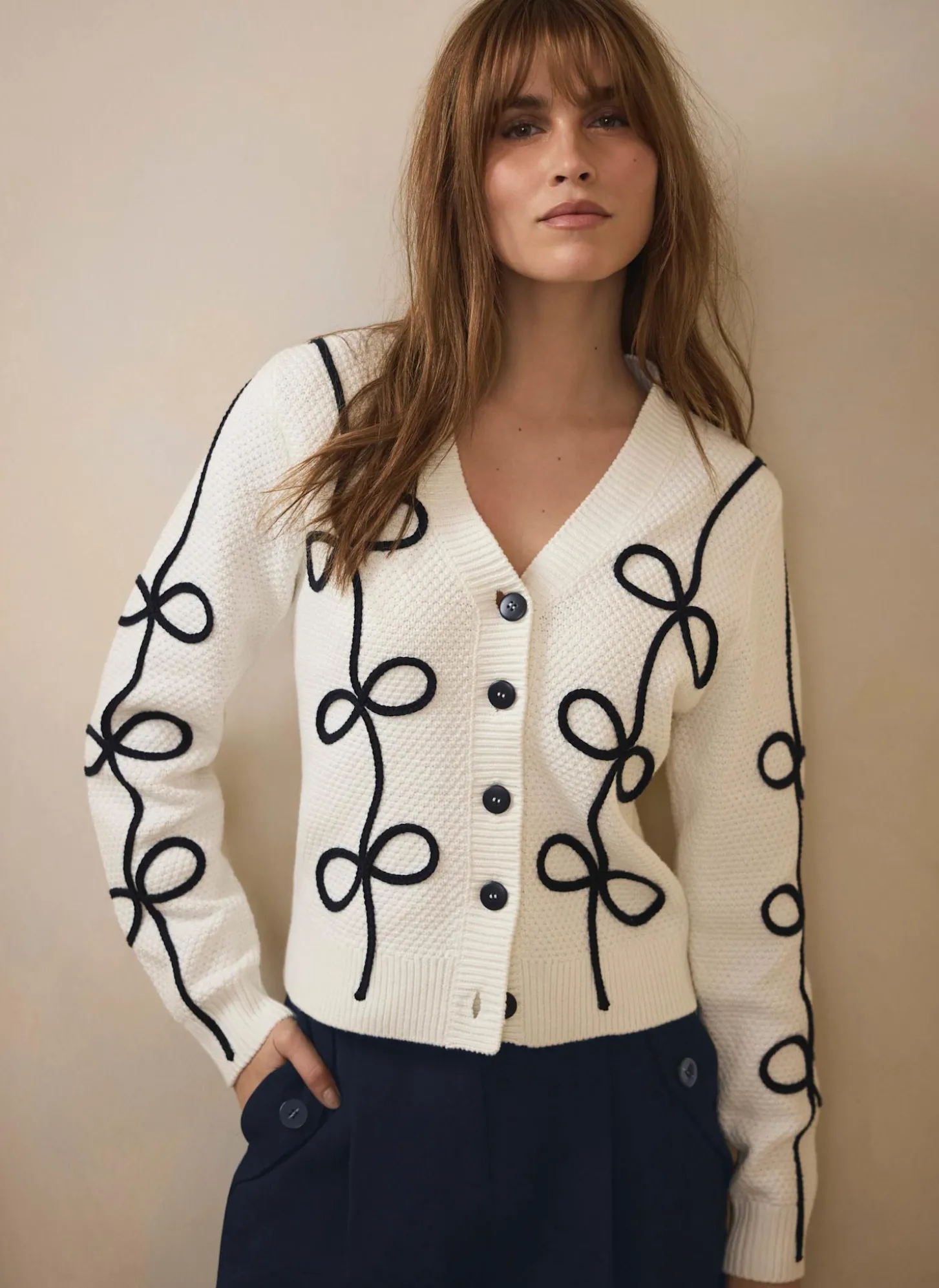 Neutral Bow Detail Cardigan
