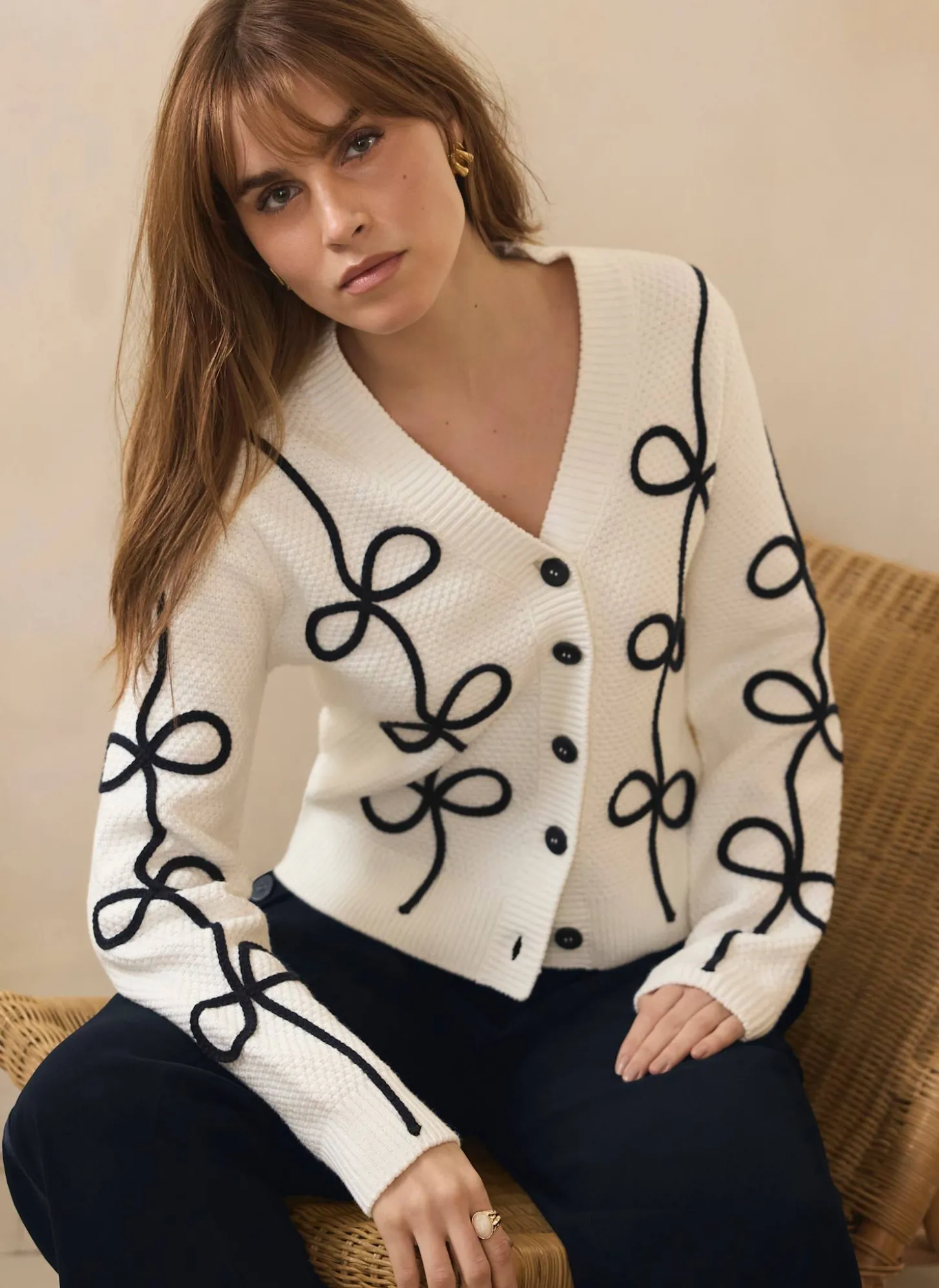 Neutral Bow Detail Cardigan