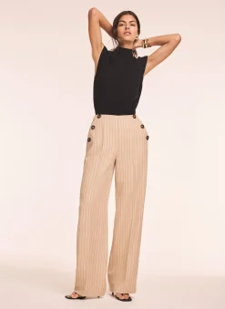 Neutral Button Front Pinstripe Trousers