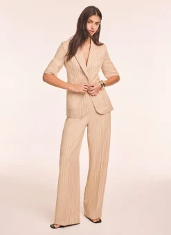 Neutral Button Front Pinstripe Trousers