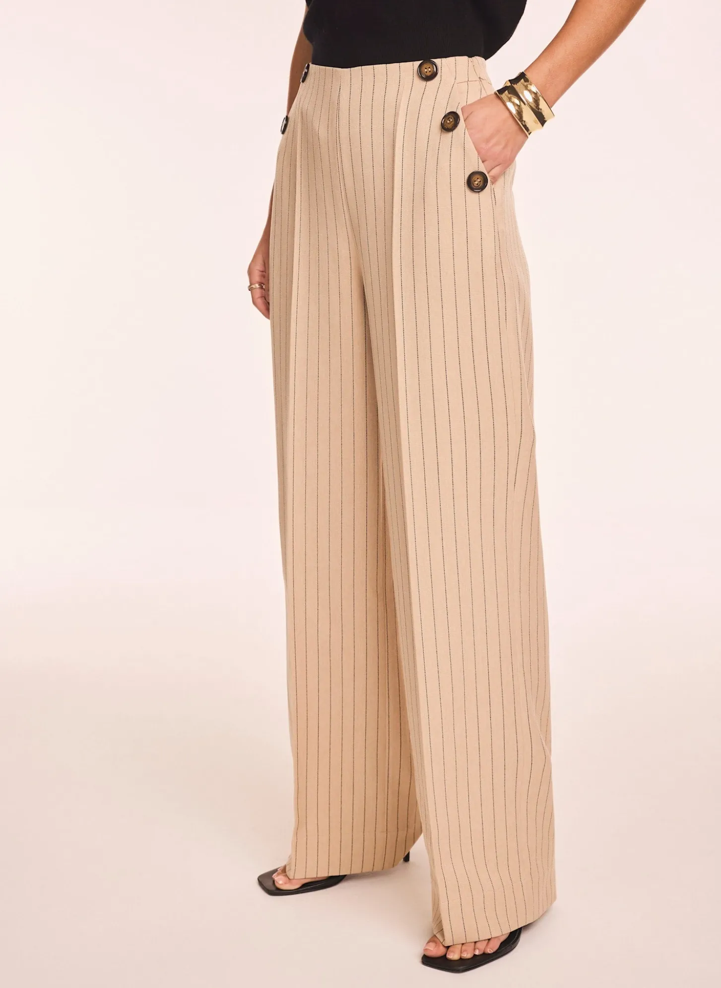 Neutral Button Front Pinstripe Trousers