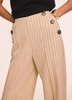 Neutral Button Front Pinstripe Trousers