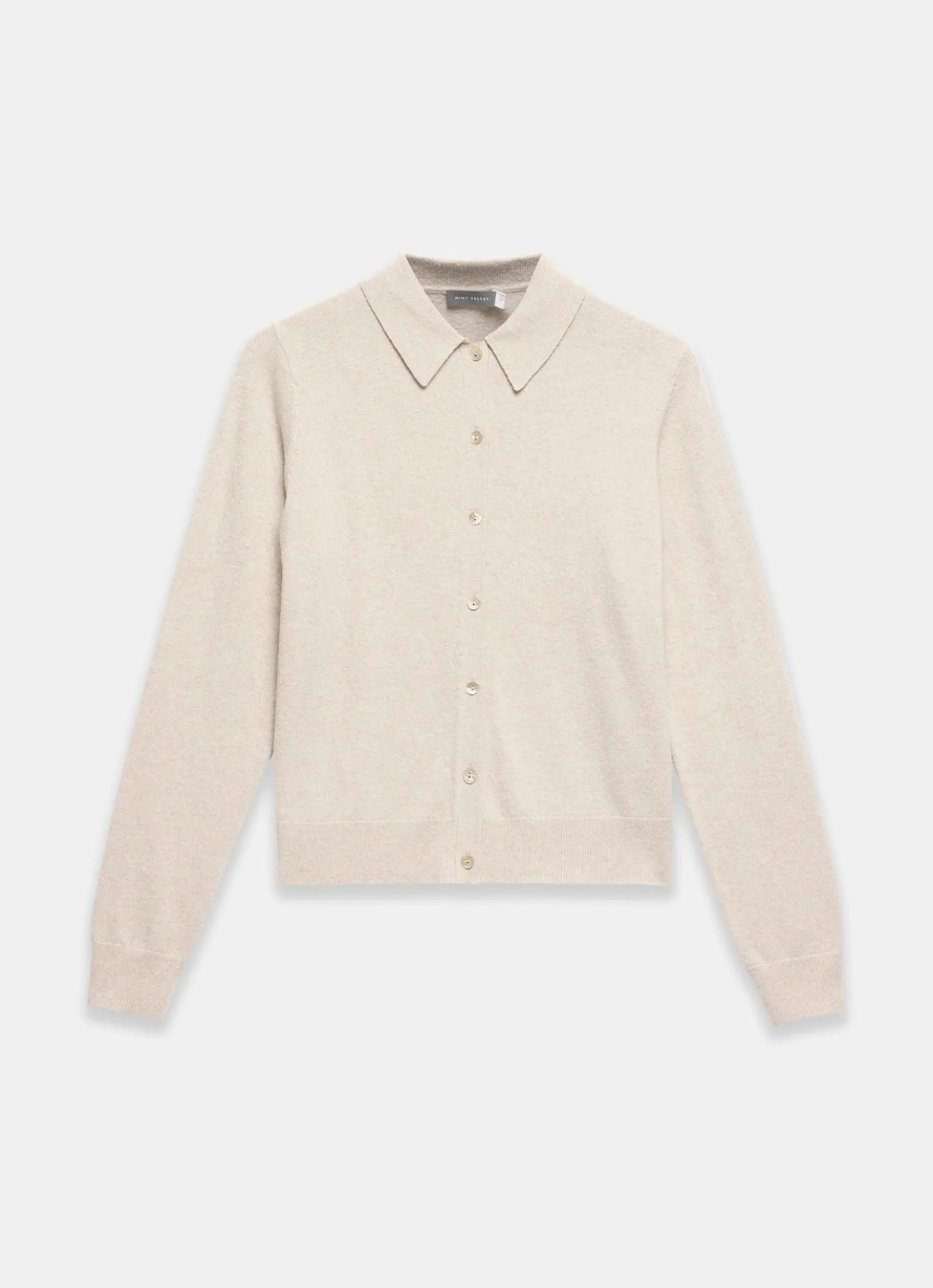 Neutral Cotton Blend Button Collar Cardigan