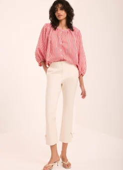 Neutral Cotton Blend Capri Trousers