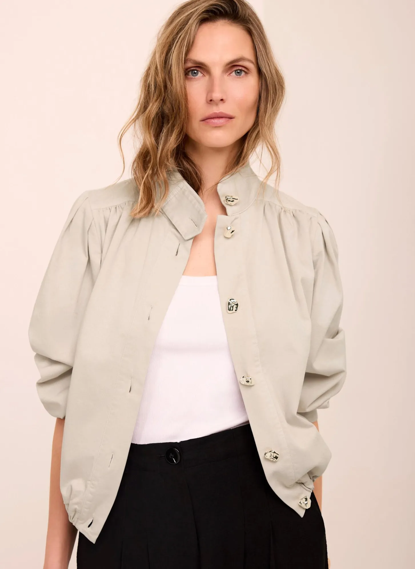 Neutral Cotton Blend Jacket