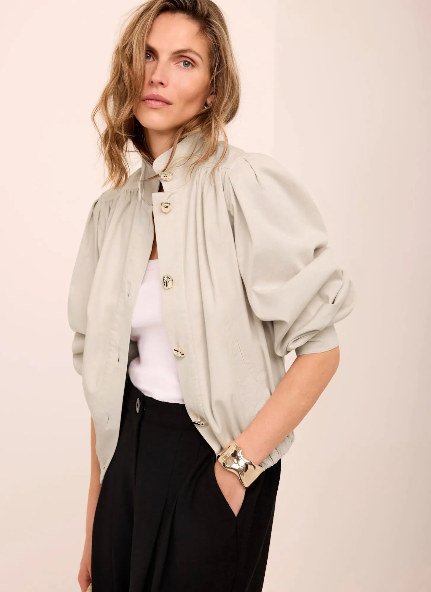 Neutral Cotton Blend Jacket