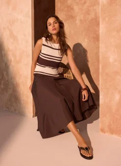 Neutral Cotton Blend Striped Knit Top