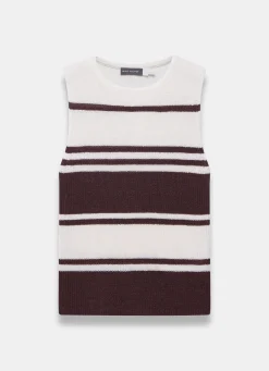 Neutral Cotton Blend Striped Knit Top