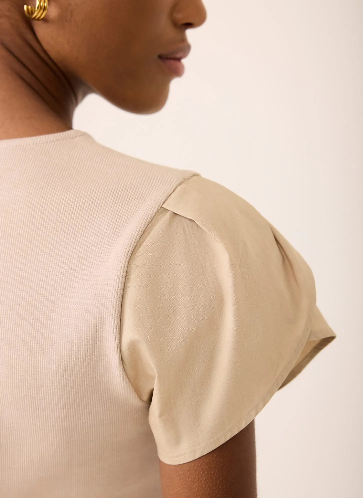 Neutral Cotton Blend Tulip Hem Midi Dress