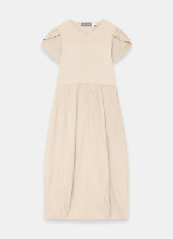 Neutral Cotton Blend Tulip Hem Midi Dress