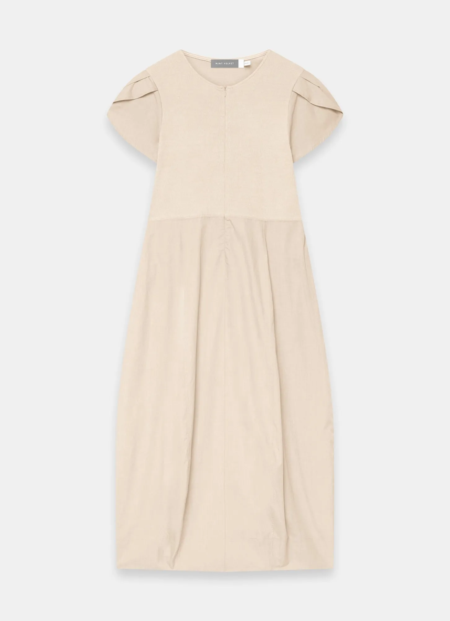 Neutral Cotton Blend Tulip Hem Midi Dress