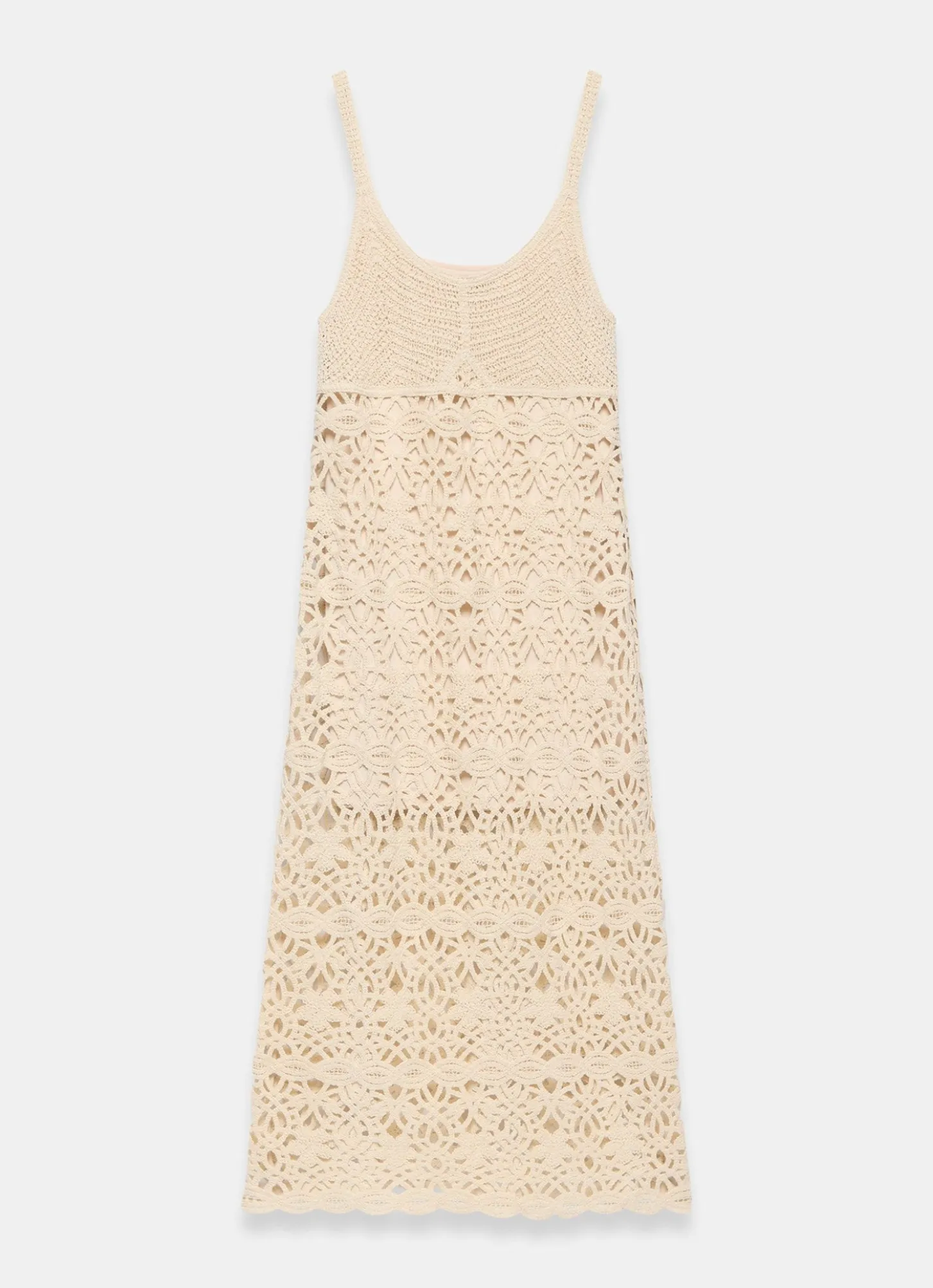 Neutral Cotton Crochet Midi Dress