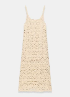 Neutral Cotton Crochet Midi Dress