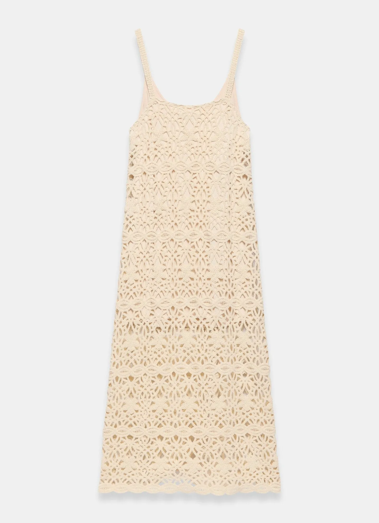 Neutral Cotton Crochet Midi Dress