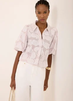 Neutral Cotton Jacquard Striped Shirt
