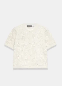 Neutral Cotton Sequin Floral Crochet Top