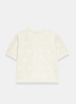 Neutral Cotton Sequin Floral Crochet Top