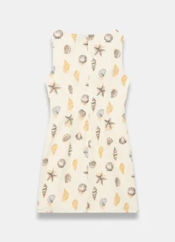 Neutral Cotton Shell Print Mini Dress