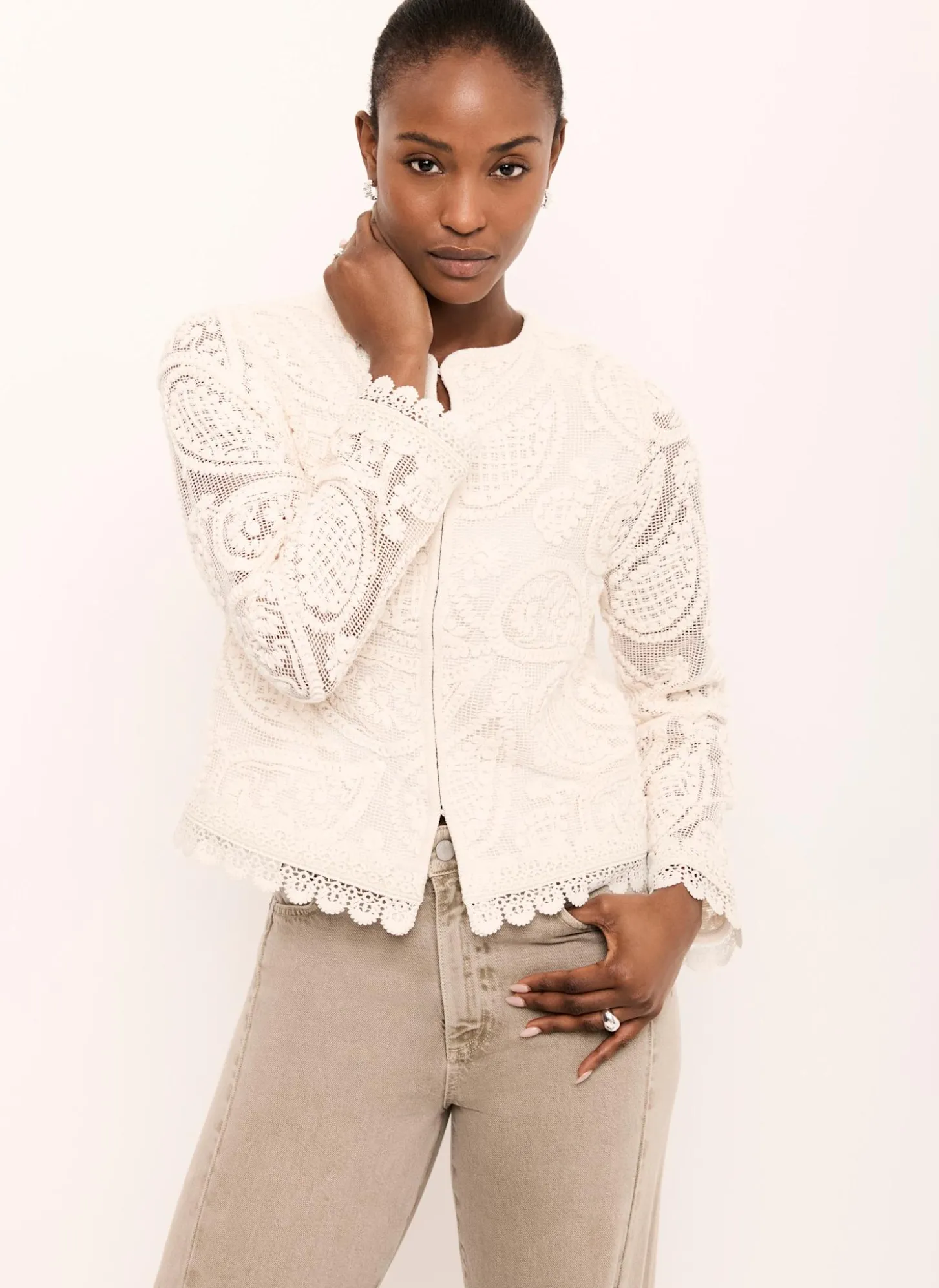 Neutral Crochet Paisley Jacket