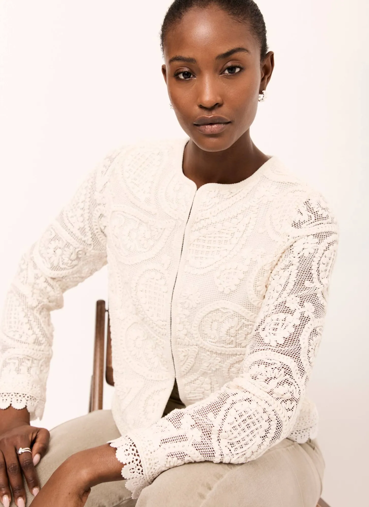 Neutral Crochet Paisley Jacket