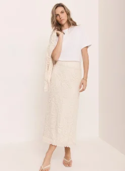 Neutral Crochet Paisley Midi Skirt