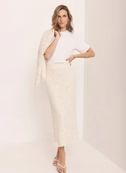 Neutral Crochet Paisley Midi Skirt
