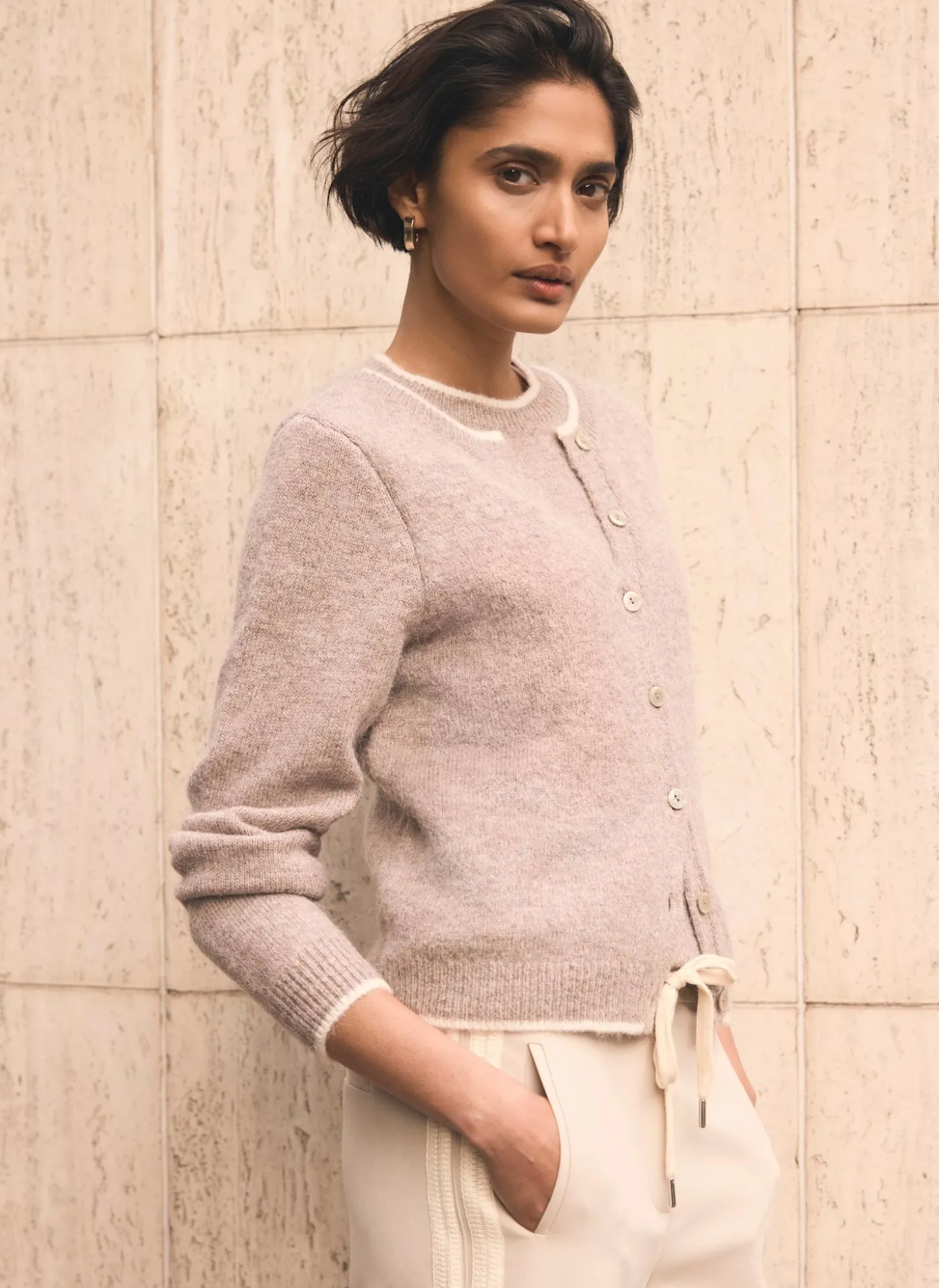 Neutral Double Layer Knit Cardigan