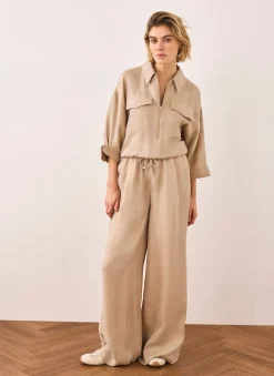 Neutral Drawstring Wide Leg Trousers