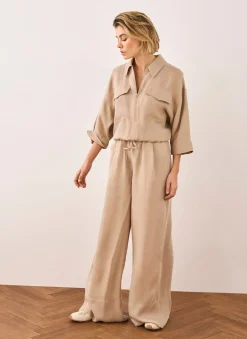 Neutral Drawstring Wide Leg Trousers