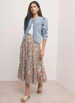 Neutral Floral Print Midi Skirt