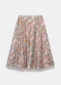 Neutral Floral Print Midi Skirt