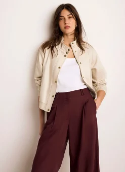 Neutral Funnel Neck Bomber Jacket