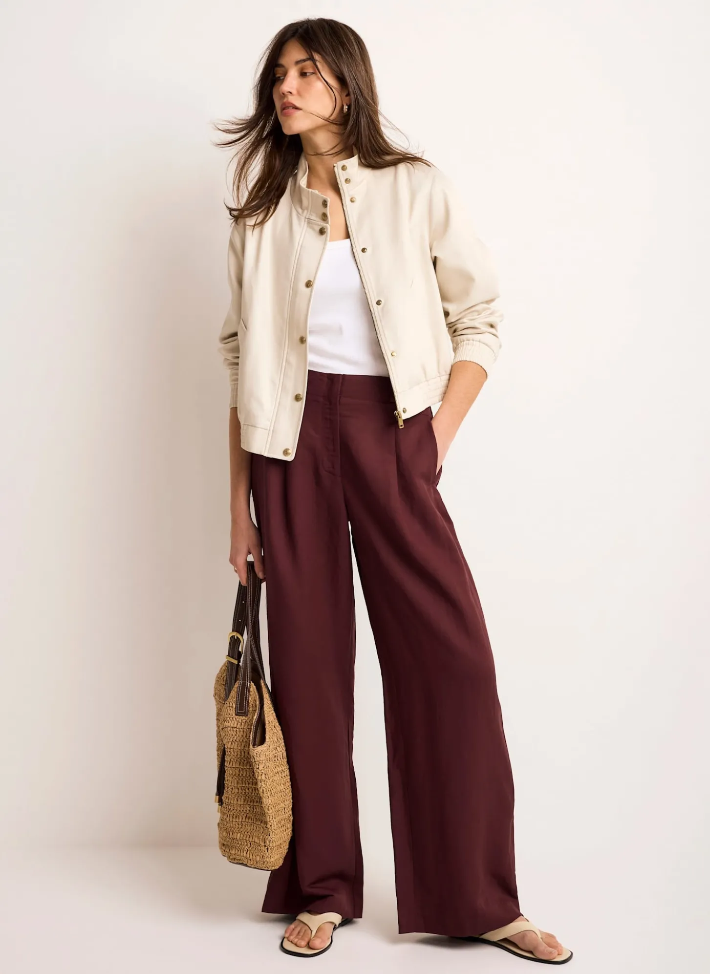 Neutral Funnel Neck Bomber Jacket