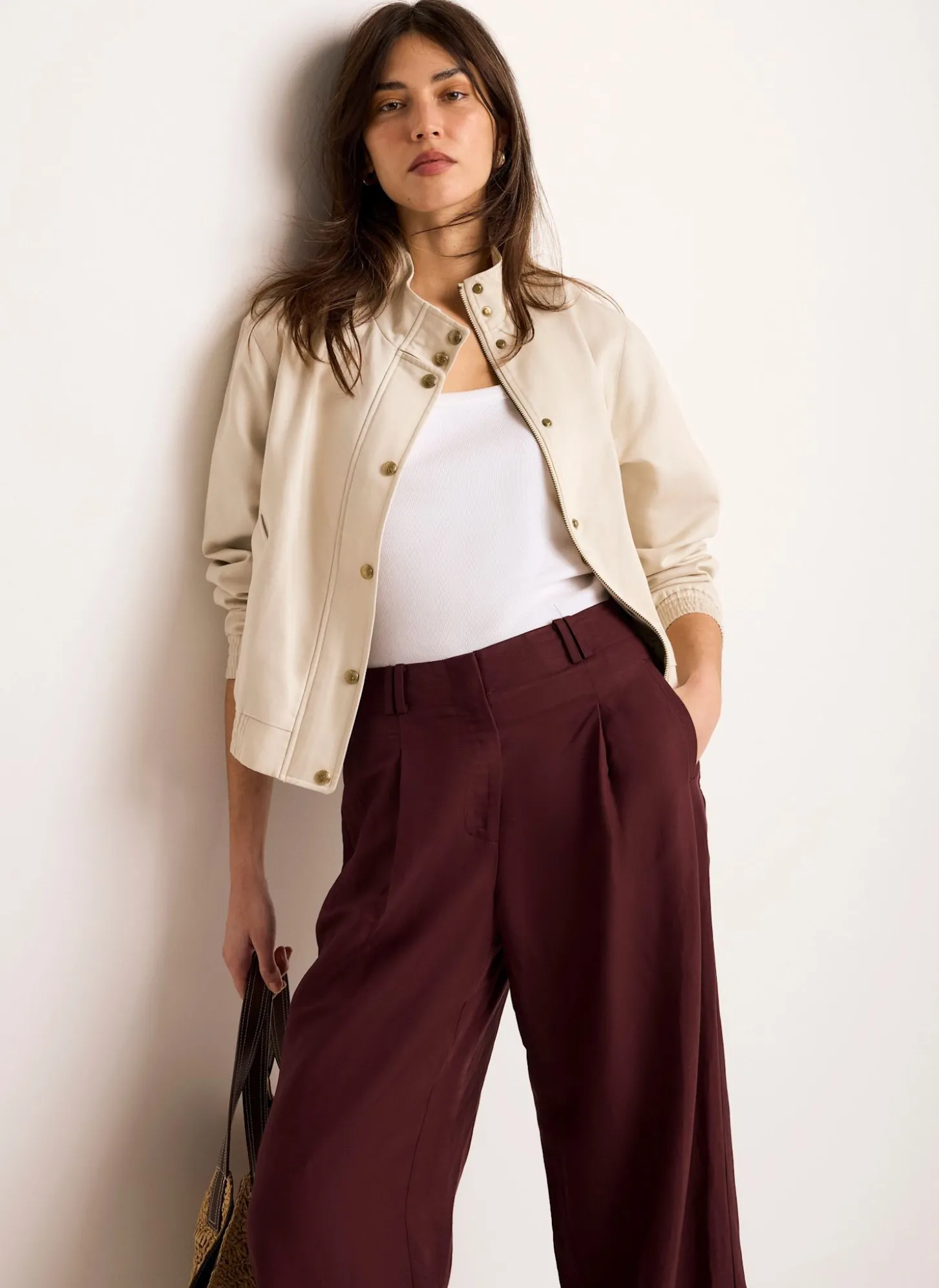 Neutral Funnel Neck Bomber Jacket