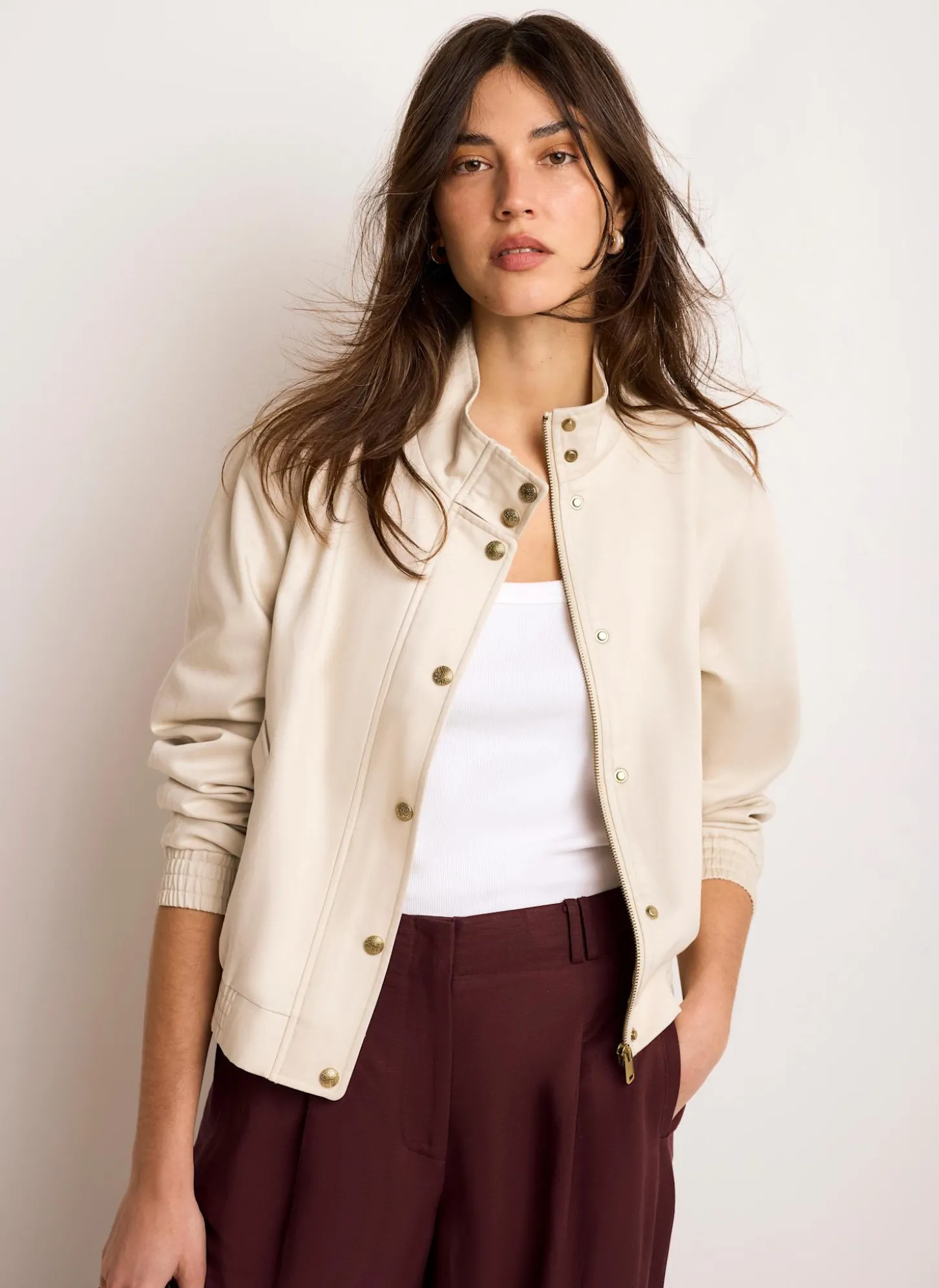 Neutral Funnel Neck Bomber Jacket