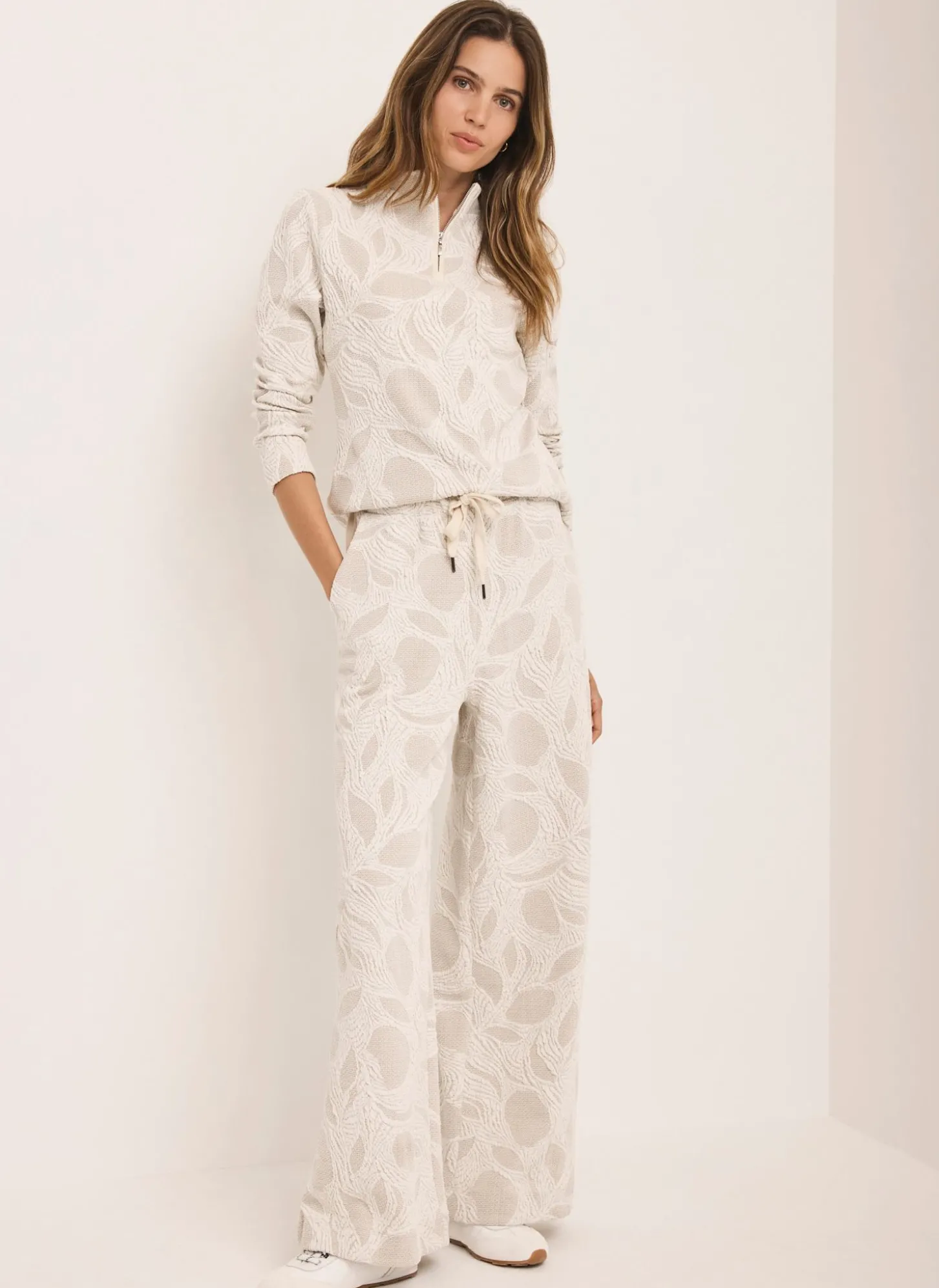 Neutral Jacquard Long Sleeve Top