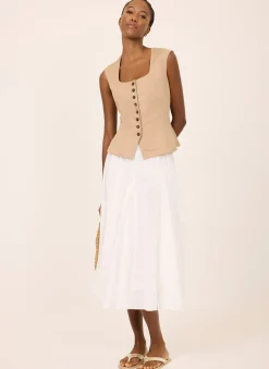 Neutral Linen Blend Peplum Waistcoat