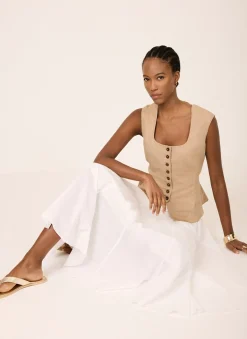 Neutral Linen Blend Peplum Waistcoat
