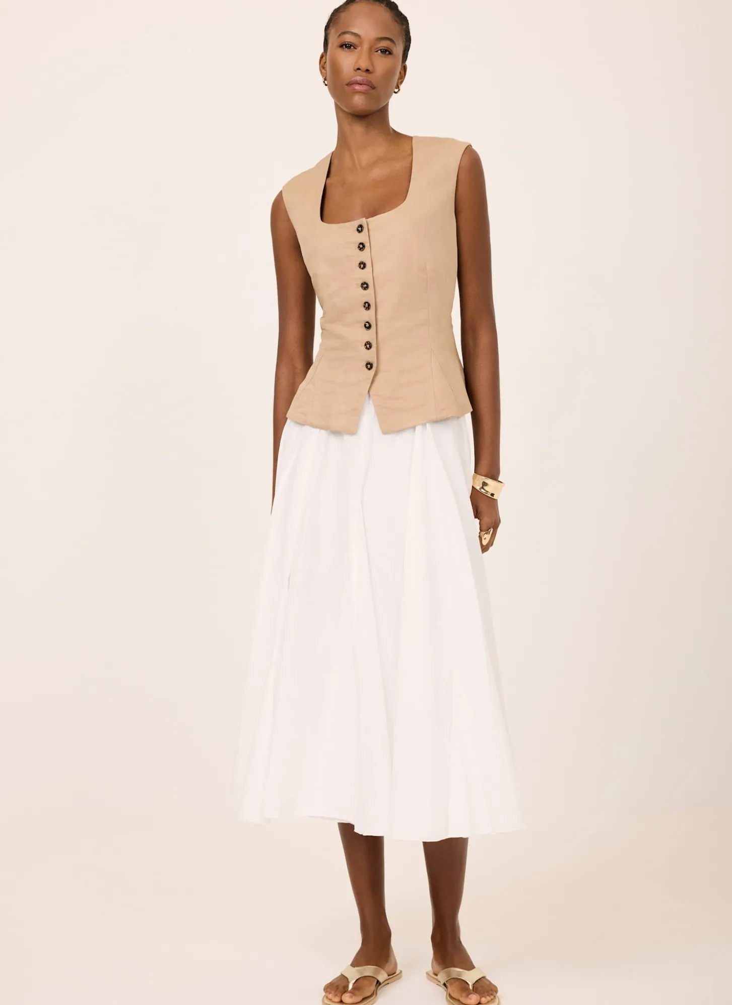 Neutral Linen Blend Peplum Waistcoat