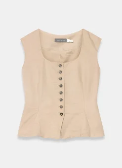 Neutral Linen Blend Peplum Waistcoat