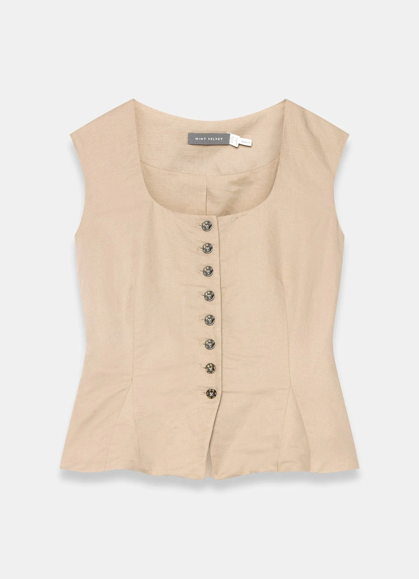 Neutral Linen Blend Peplum Waistcoat
