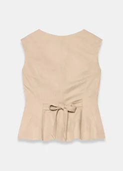 Neutral Linen Blend Peplum Waistcoat