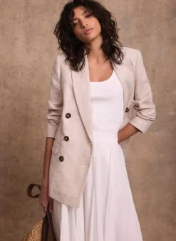 Neutral Linen Double Breasted Blazer