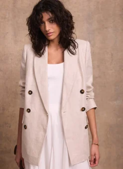 Neutral Linen Double Breasted Blazer