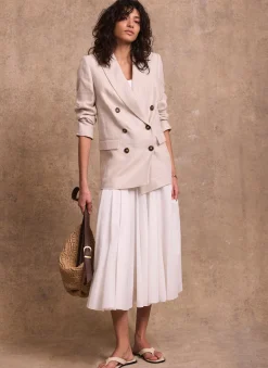 Neutral Linen Double Breasted Blazer
